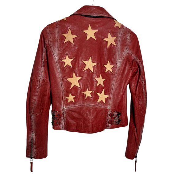 Mauritius Leather Women's Christy Scatter Star Red Leather Moto Jacket Size XS - Picture 16 of 16